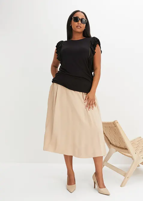 Jupe midi &agrave; taille &eacute;lastiqu&eacute;e, bonprix