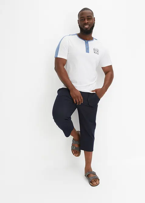 Pantalon 3/4 molleton aspect denim à taille élastiquée, bonprix