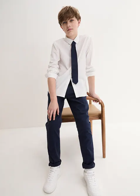 Pantalon chino, chemise manches longues et cravate (ens. 3 pces), bonprix