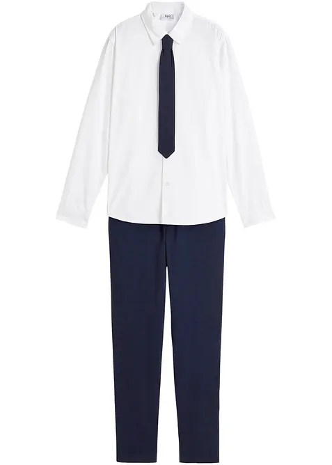 Pantalon chino, chemise manches longues et cravate (ens. 3 pces), bonprix