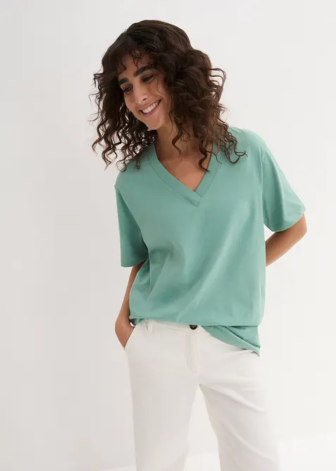 Weites Long-Shirt mit V-Ausschnitt, Kurzarm (5er Pack), bonprix