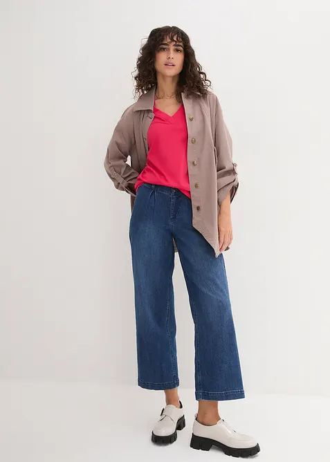 Weites Long-Shirt mit V-Ausschnitt, Kurzarm (5er Pack), bonprix