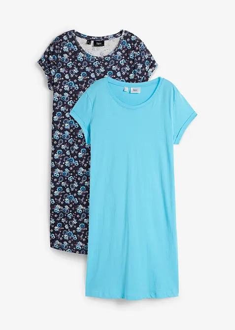 Shirtkleid mit seitlichen Schlitzen aus reiner Baumwolle (2er Pack), bonprix