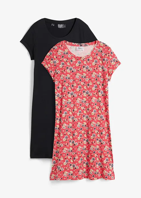 Shirtkleid mit seitlichen Schlitzen aus reiner Baumwolle (2er Pack), bonprix