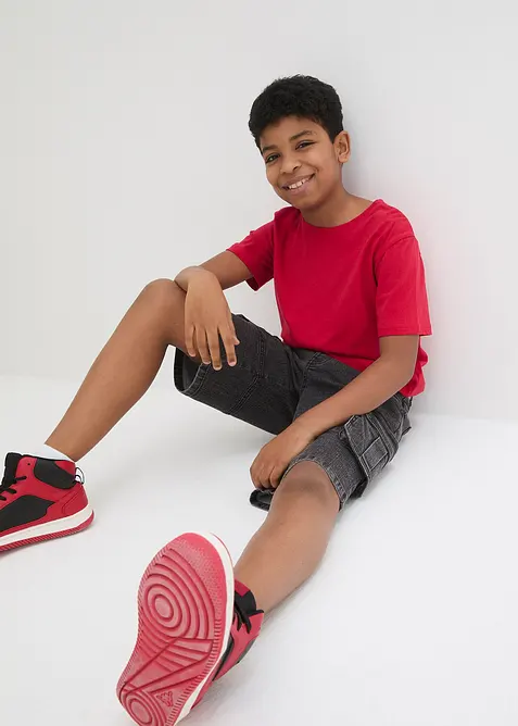 Bermuda cargo en jean à taille élastiquée, loose, bonprix