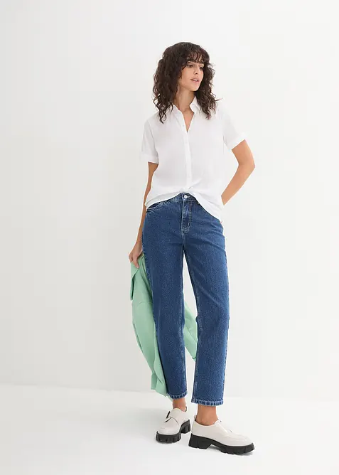 Stretch-Kurzarmbluse aus Baumwollmix, bonprix