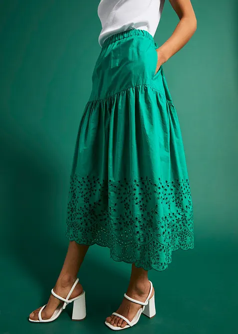 Midirock aus reiner Baumwolle mit Lochstickerei, bonprix