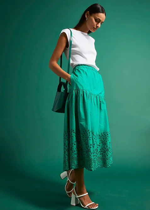 Midirock aus reiner Baumwolle mit Lochstickerei, bonprix