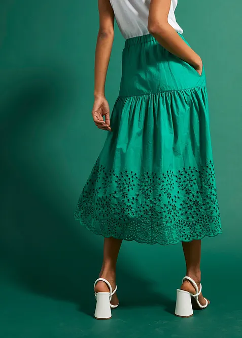 Midirock aus reiner Baumwolle mit Lochstickerei, bonprix