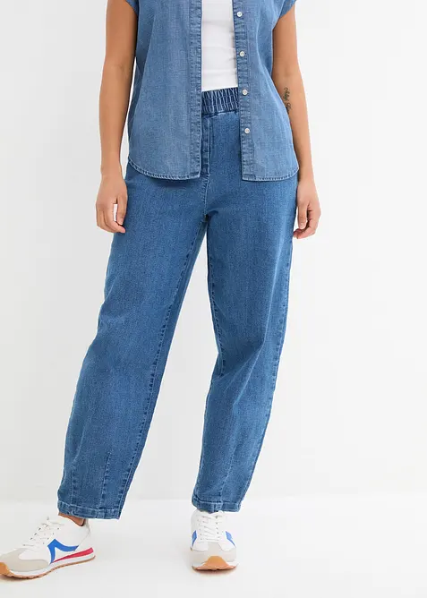 Jean mom, taille haute &eacute;lastiqu&eacute;e, bonprix