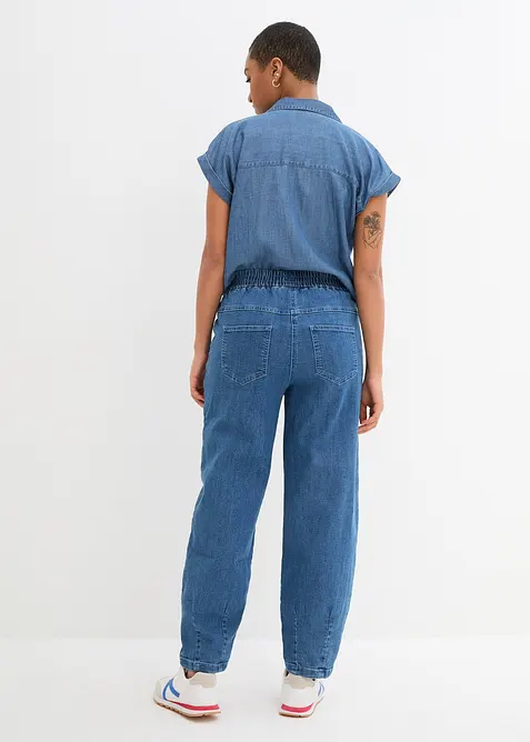 Jean mom, taille haute &eacute;lastiqu&eacute;e, bonprix