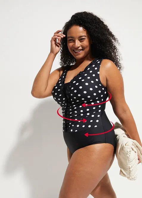 Maillot 1 pi&egrave;ce sculptant &agrave; fronces, maintien mod&eacute;r&eacute;, bonprix