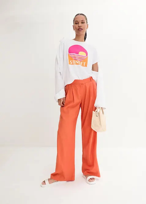 Pantalon palazzo en lin mélangé, coupe très large, bonprix