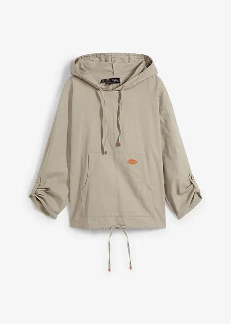 Blouse ample avec capuche en lin m&eacute;lang&eacute;, bonprix