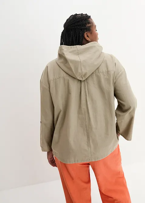 Blouse ample &agrave; capuche en lin m&eacute;lang&eacute;, bonprix