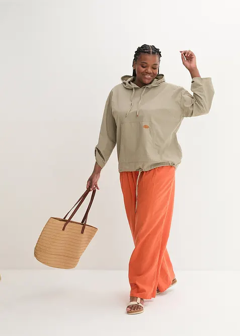 Blouse ample &agrave; capuche en lin m&eacute;lang&eacute;, bonprix