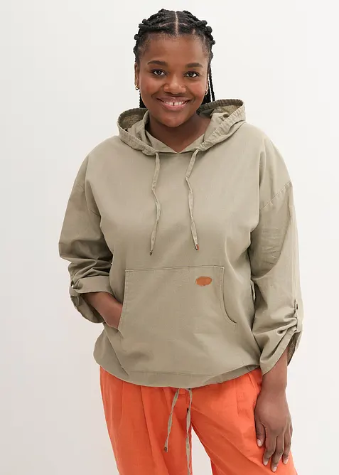 Blouse ample &agrave; capuche en lin m&eacute;lang&eacute;, bonprix