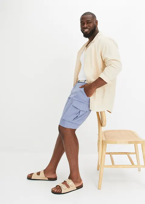 Bermuda cargo avec lin et ceinture, Regular, bonprix