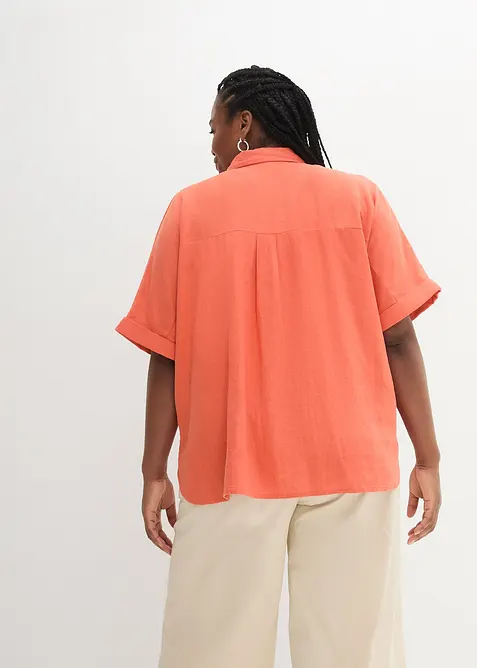 Chemisier manches coudes oversize en lin mélangé, bonprix