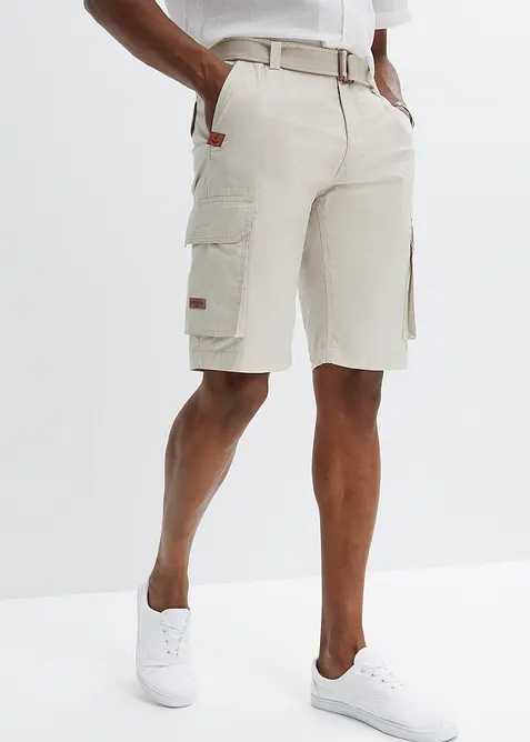 Bermuda cargo avec ceinture et taille &eacute;lastiqu&eacute;e, Regular, bonprix