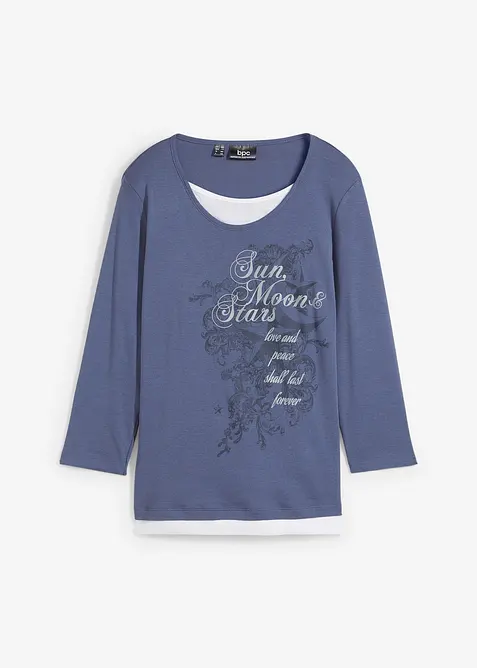 T-shirt 2 en 1 coton, manches 3/4, bonprix