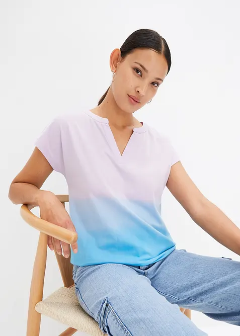 T-shirt col tunisien à effet ombré dye, bonprix