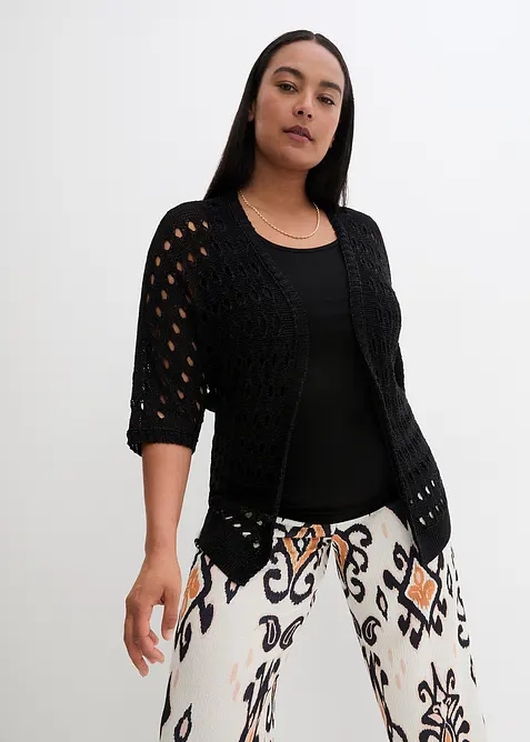 Ajour-Strickjacke mit Glitzergarn, bonprix