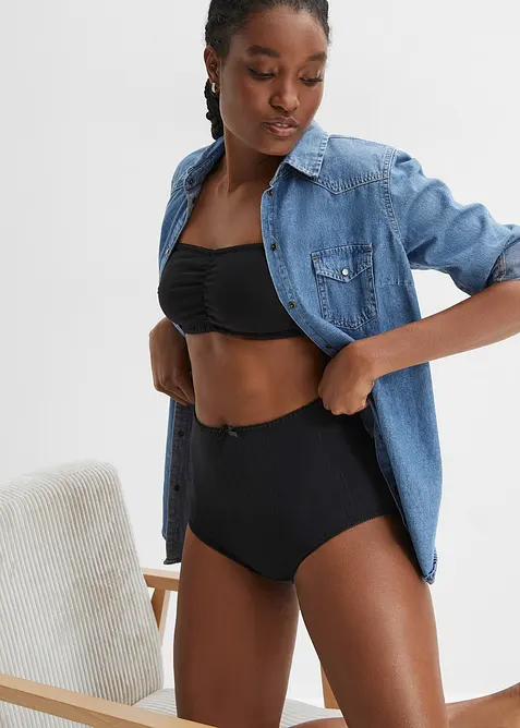 Lot de 4 slips taille haute en coton l&eacute;ger, bonprix