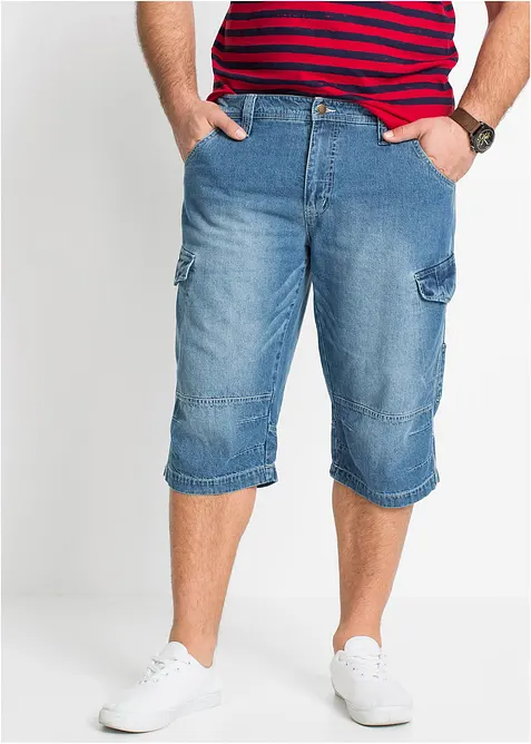 Bermuda long poches cargo en denim l&eacute;ger, coupe loose, bonprix