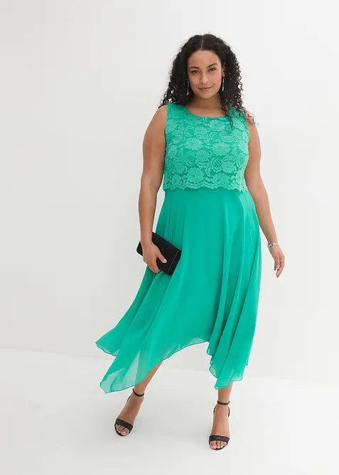 Premium Chiffonkleid mit Spitze, bonprix
