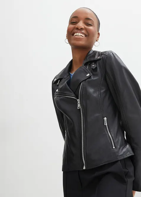 Veste biker en cuir nappa d&rsquo;agneau, bonprix