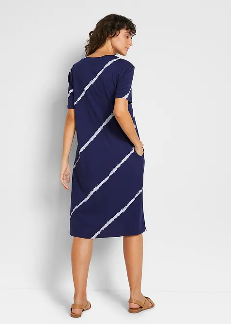 Robe trapèze en jersey de coton avec poches, long. genou, bonprix