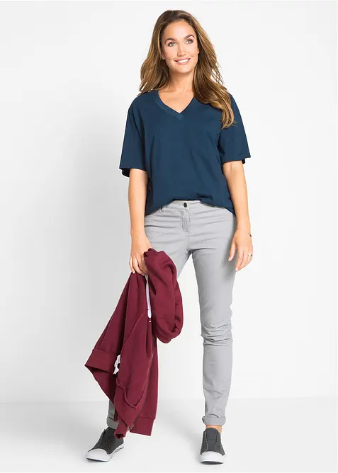 Weites Long-Shirt mit V-Ausschnitt, Kurzarm (5er Pack), bonprix