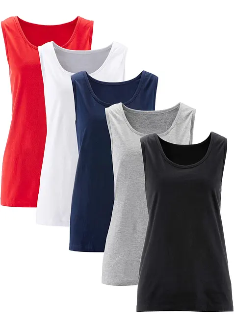 Lot de 5 débardeurs longs 100% coton, bonprix
