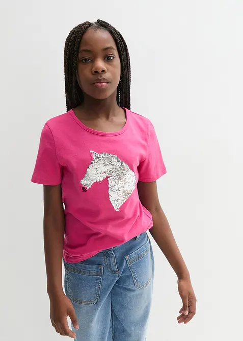 T-shirt fille &agrave; sequins r&eacute;versibles en coton, bonprix