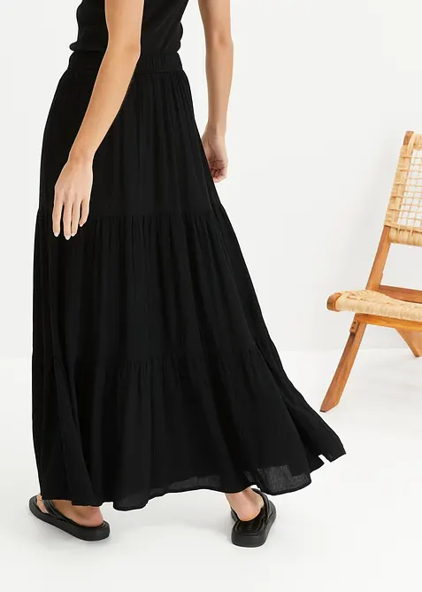 Jupe longue &eacute;tag&eacute;e en viscose textur&eacute;e, bonprix