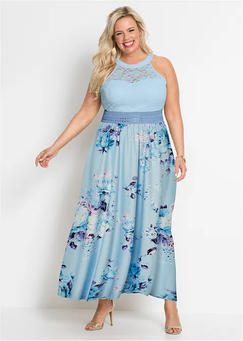 Sommer-Maxikleid mit Blumen-Print und Spitze, bonprix
