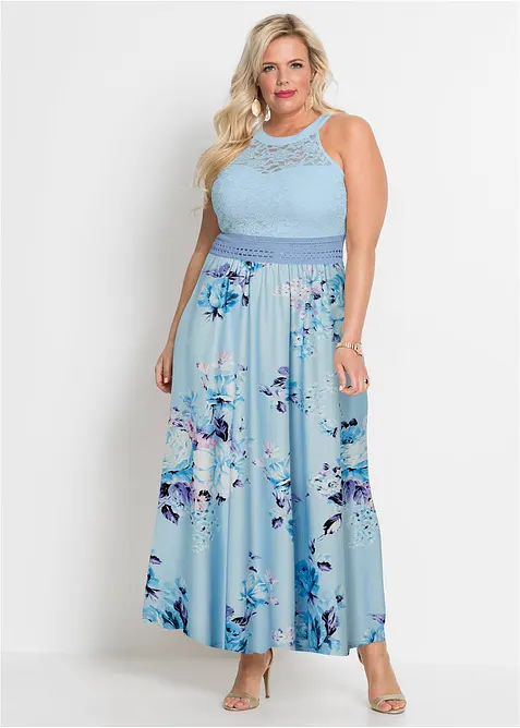Sommer-Maxikleid mit Blumen-Print und Spitze, bonprix