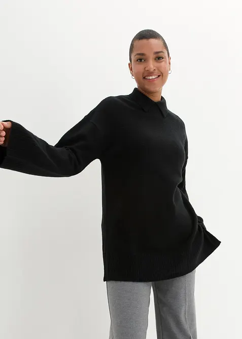 Pull oversize à col roulé ouvert et fentes latérales, bonprix