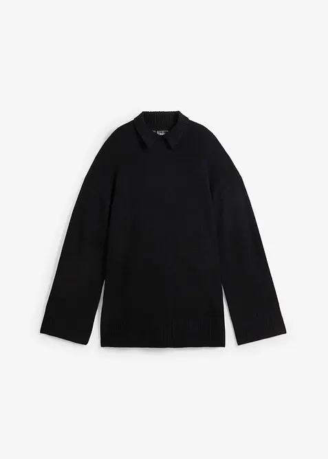 Pull oversize à col roulé ouvert et fentes latérales, bonprix