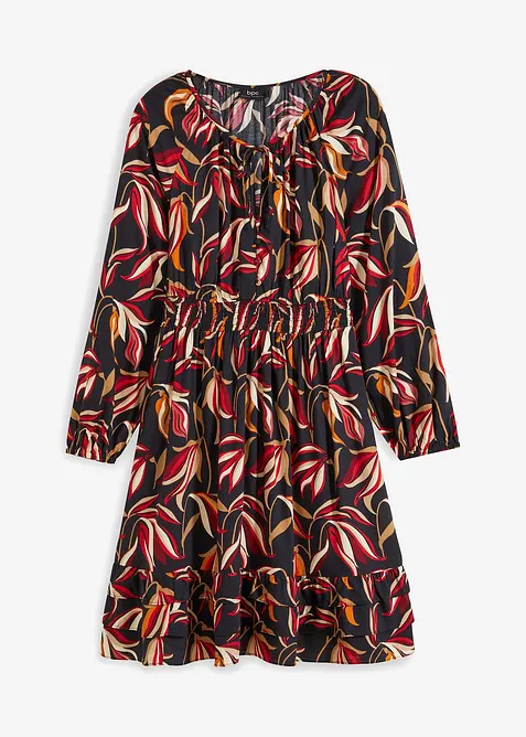 Robe en viscose tiss&eacute;e &agrave; ceinture smock&eacute;e, longueur genou, bonprix