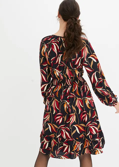 Robe en viscose tiss&eacute;e &agrave; ceinture smock&eacute;e, longueur genou, bonprix