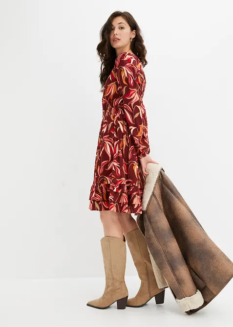 Robe en viscose tiss&eacute;e &agrave; ceinture smock&eacute;e, longueur genou, bonprix