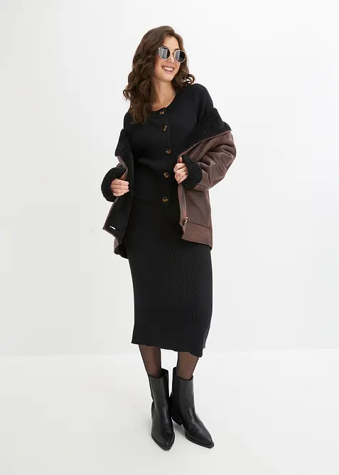 Ripp-Strickjacke in Viskose-Mix, bonprix