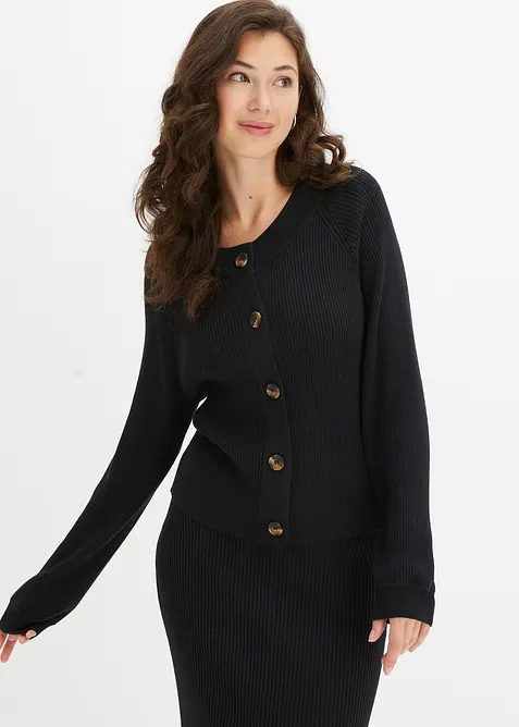 Ripp-Strickjacke in Viskose-Mix, bonprix