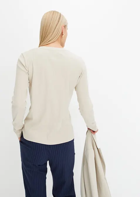 Geripptes Langarmshirt aus reiner Baumwolle, bonprix