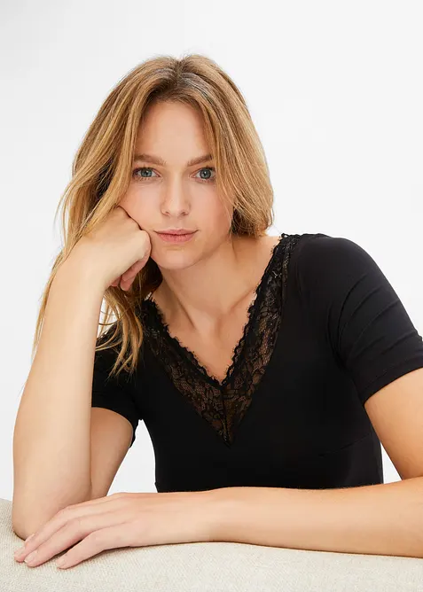 Body manches courtes en modal et dentelle, bonprix