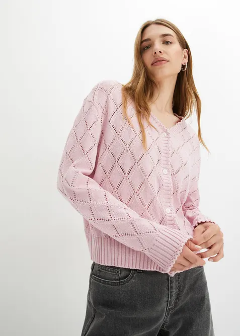 Ajour-Strickjacke aus Baumwolle, bonprix