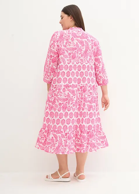 Robe midi en cr&eacute;pon de coton avec poches et manches 3/4, bonprix