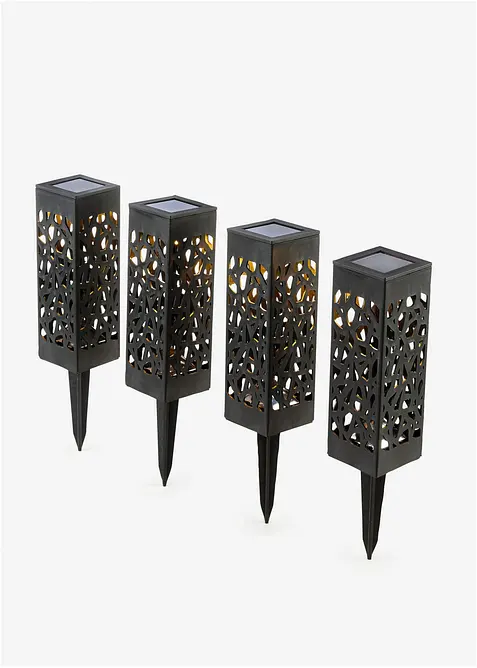 Lot de 4 piquets de jardin solaires avec ornements, bonprix